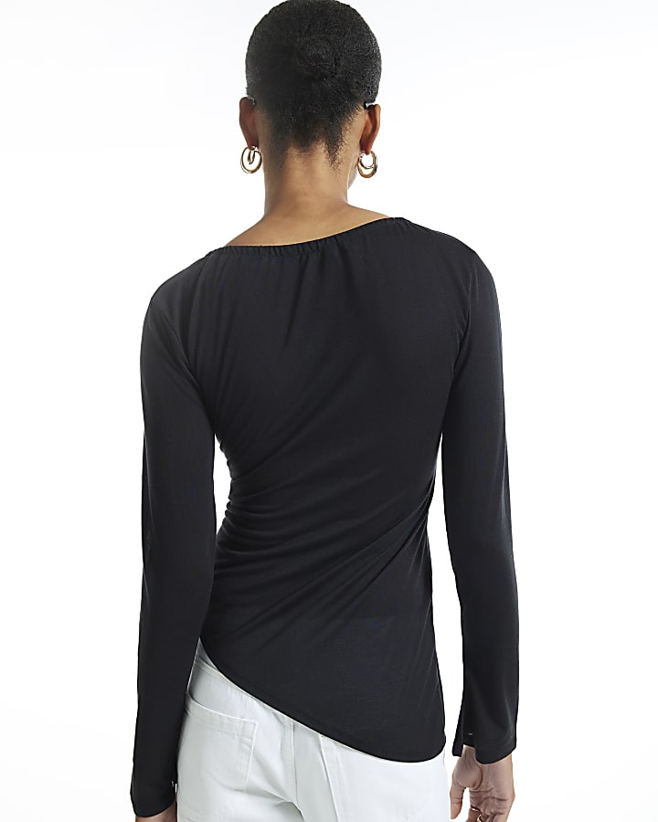 Black Asymmetric Tie Top