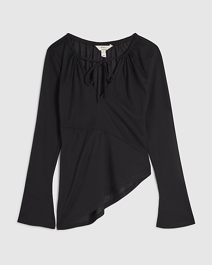 Black Asymmetric Tie Top