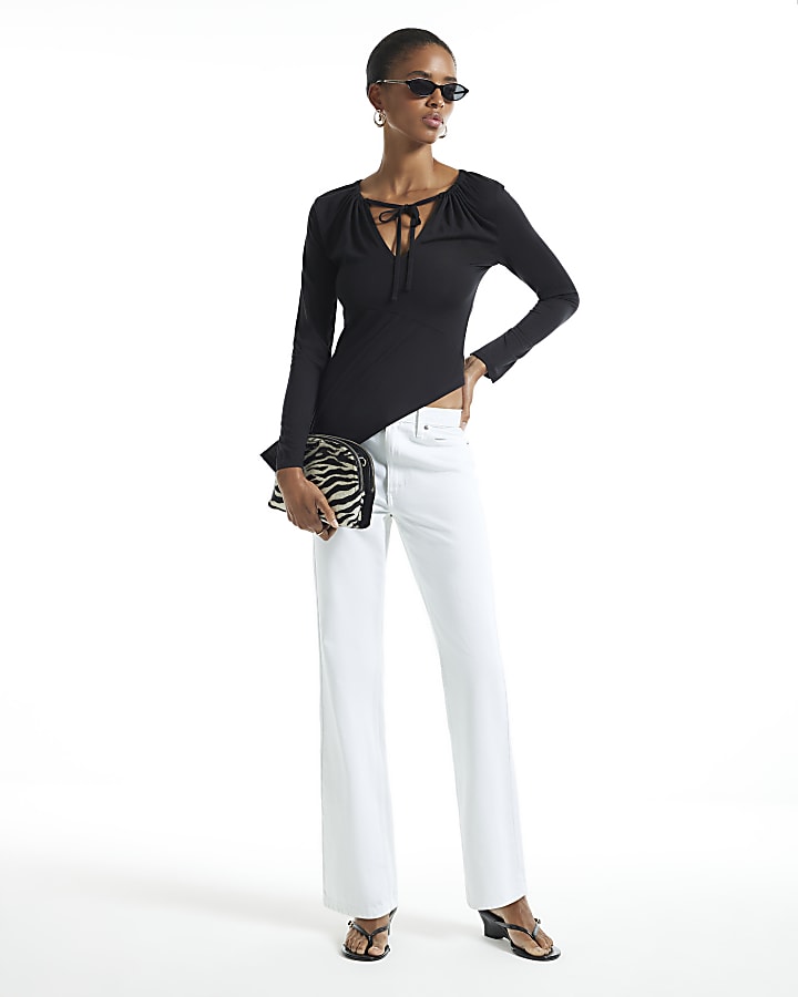 Black Asymmetric Tie Top