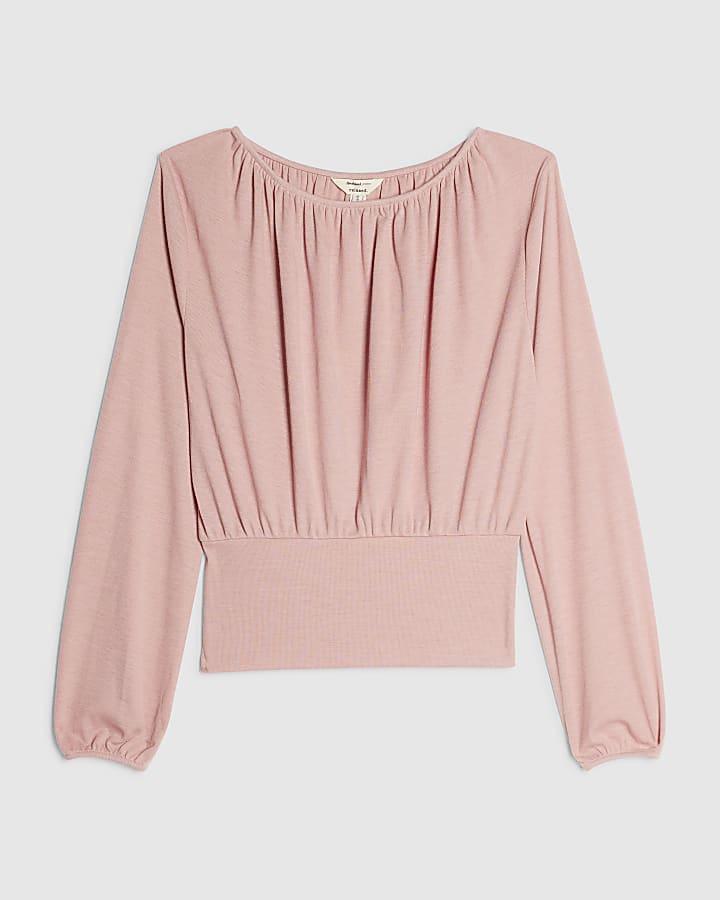 Pink Ruched Neck Banded Top