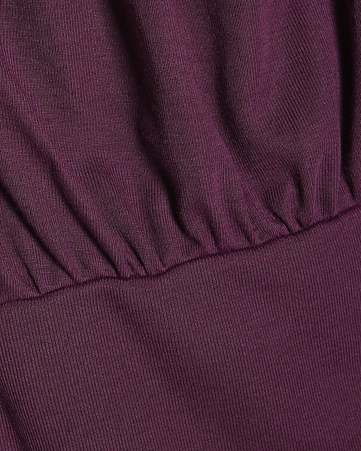 Burgundy Ruched Neck Banded Long Sleeve Top