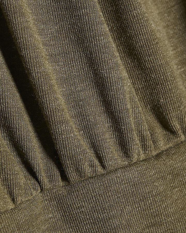 Khaki Ruched Neck Banded Top