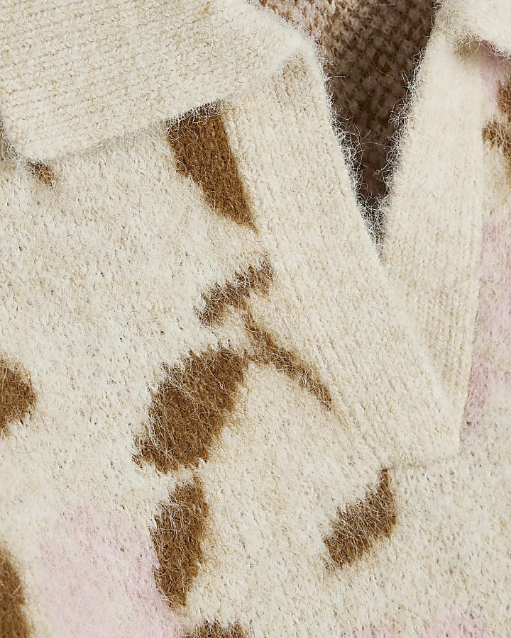 Beige Floral Polo Jumper