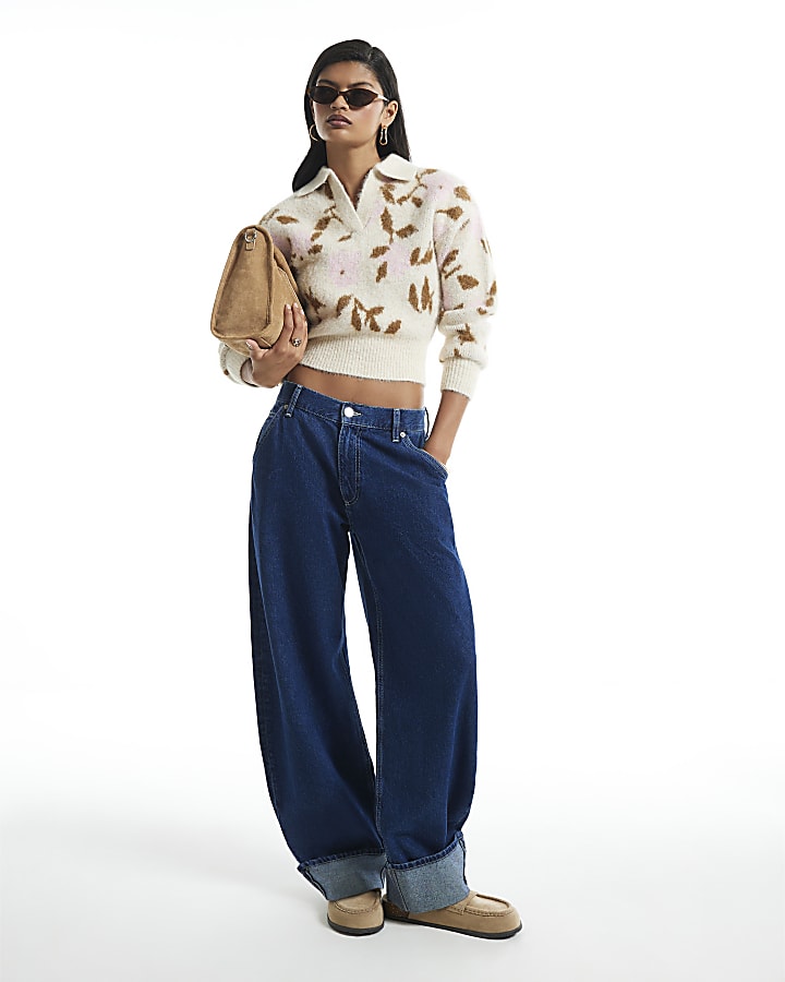 Beige Floral Polo Jumper