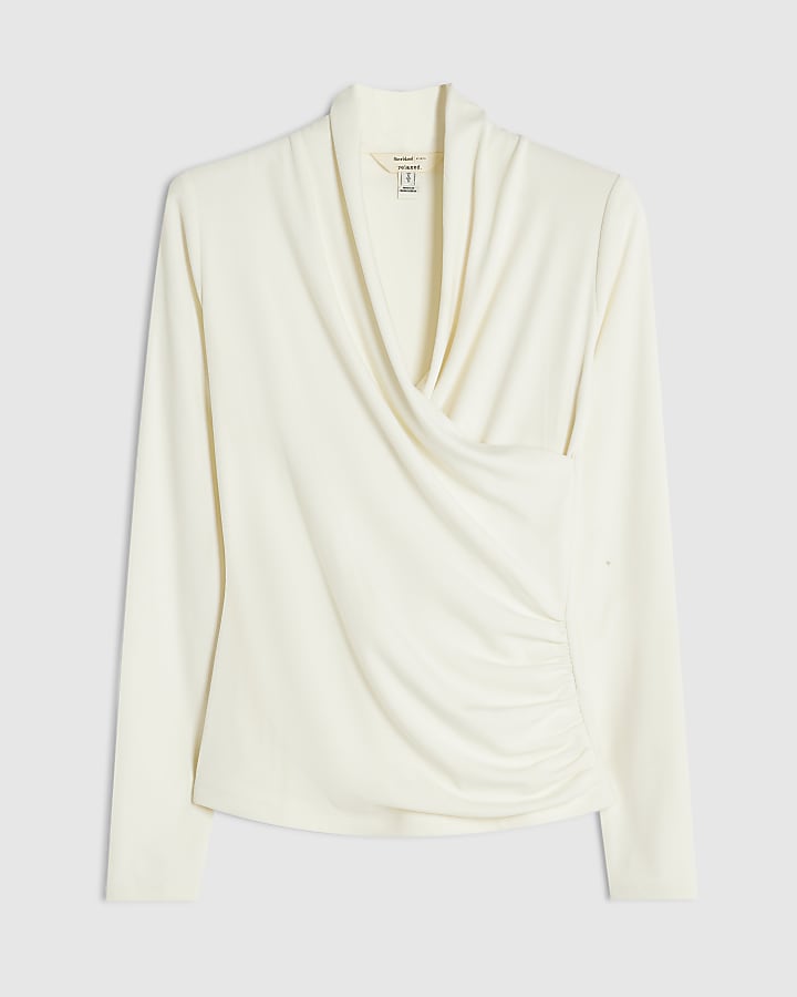 White Long Sleeve Wrap Top