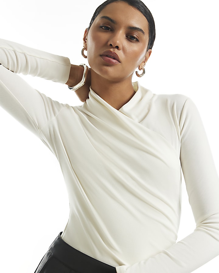 White Long Sleeve Wrap Top
