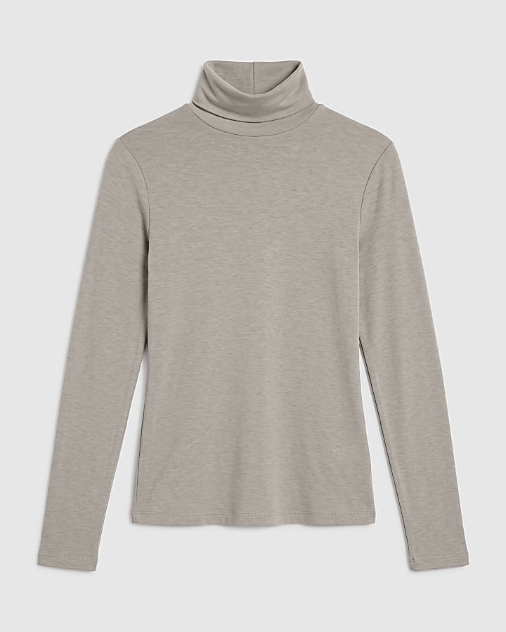 Beige Roll Neck Top