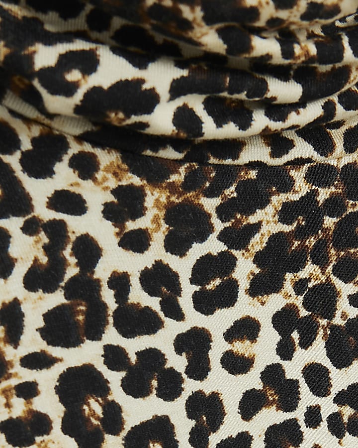 Brown Animal Print Roll Neck Top