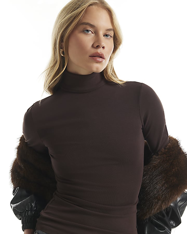 Brown Roll Neck Top