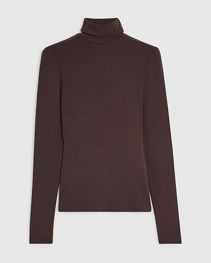 Brown Roll Neck Top