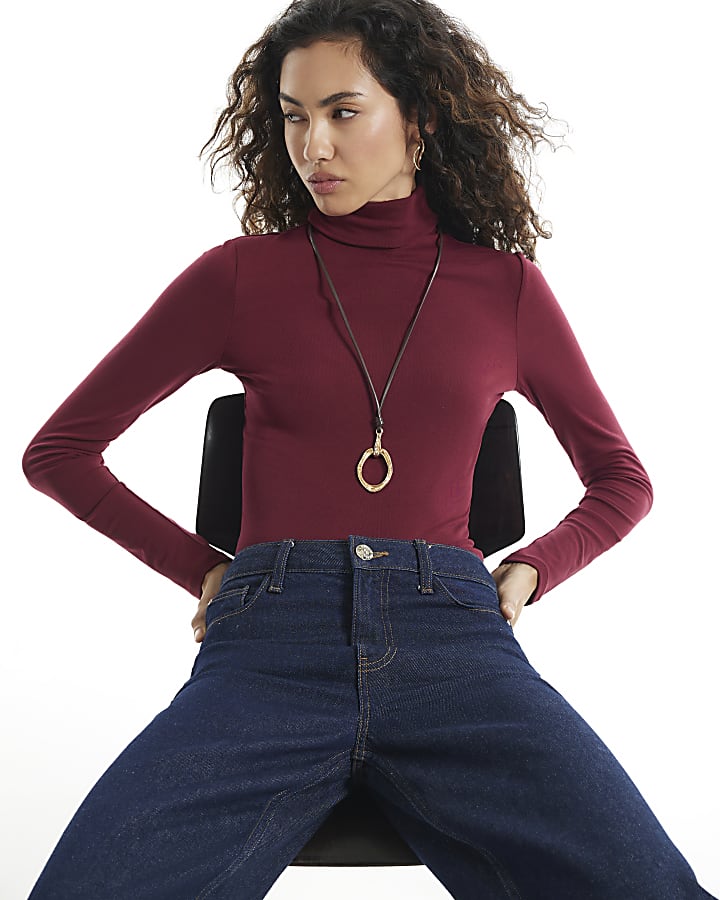 Burgundy Roll Neck Top