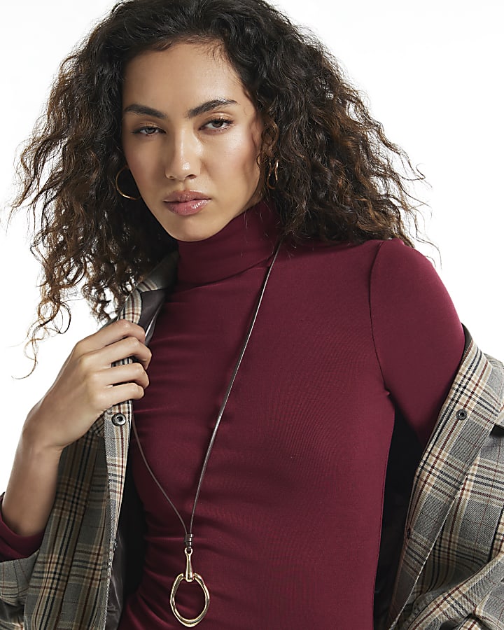 Burgundy Roll Neck Top