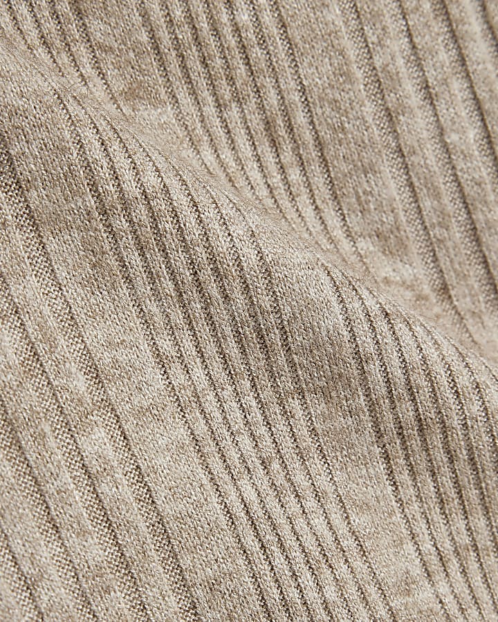 Beige Rib Ruched T-Shirt