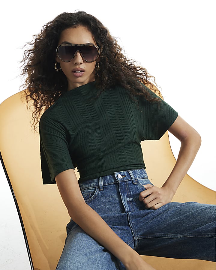 Green Rib Ruched T-Shirt