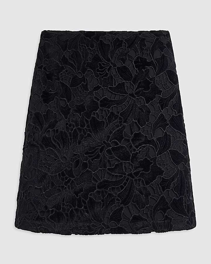 Black Velvet Lace Mini Skirt