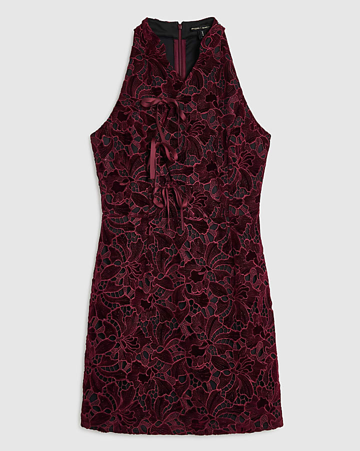 Burgundy Velvet Ribbon Mini Dress