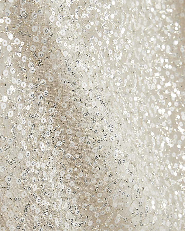 Cream Sequin Stand Up Collar Mini