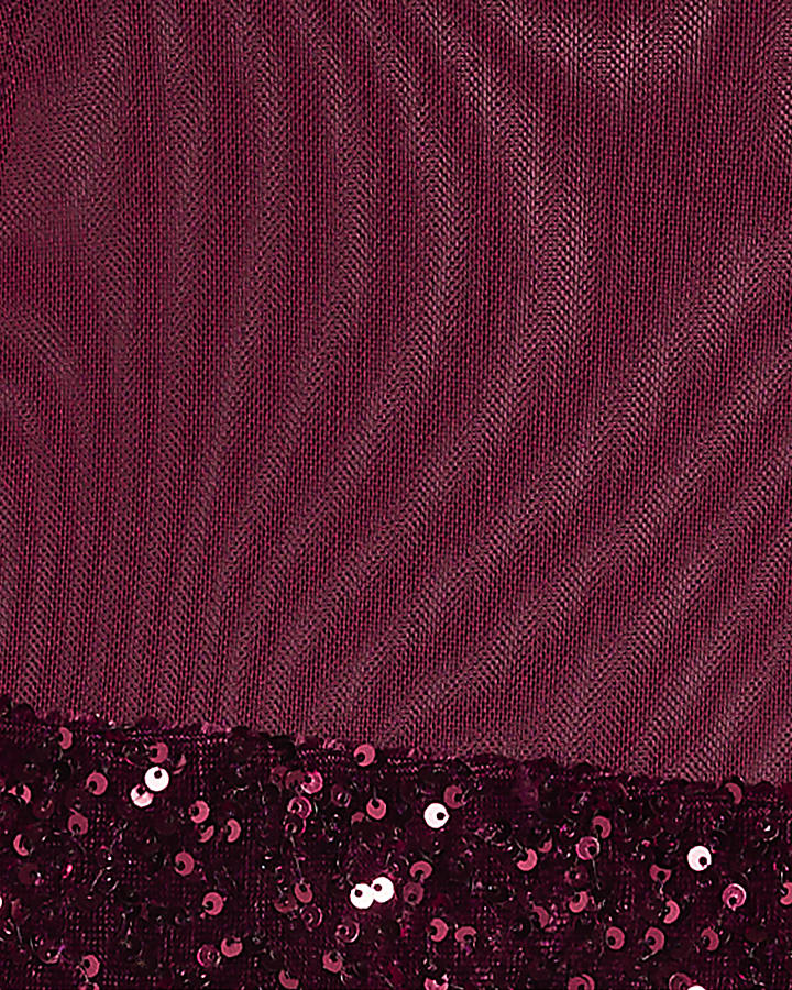 Burgundy Sequin Mesh Long Sleeve Playsuit