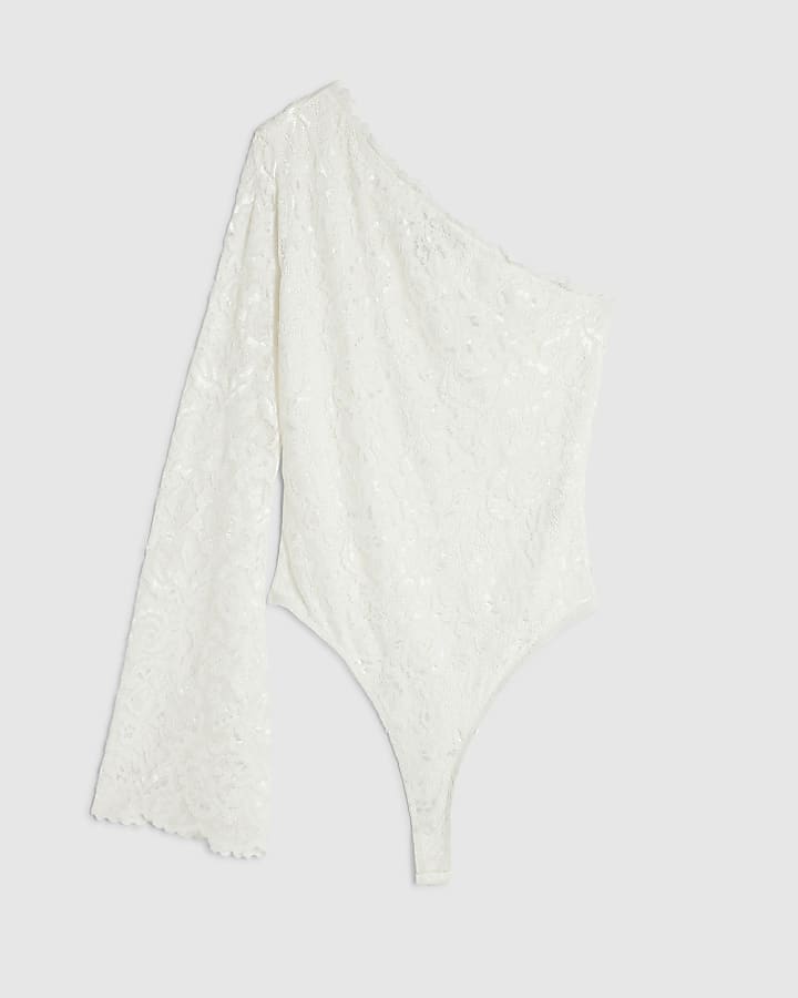 White One Shoulder Lace Bodysuit
