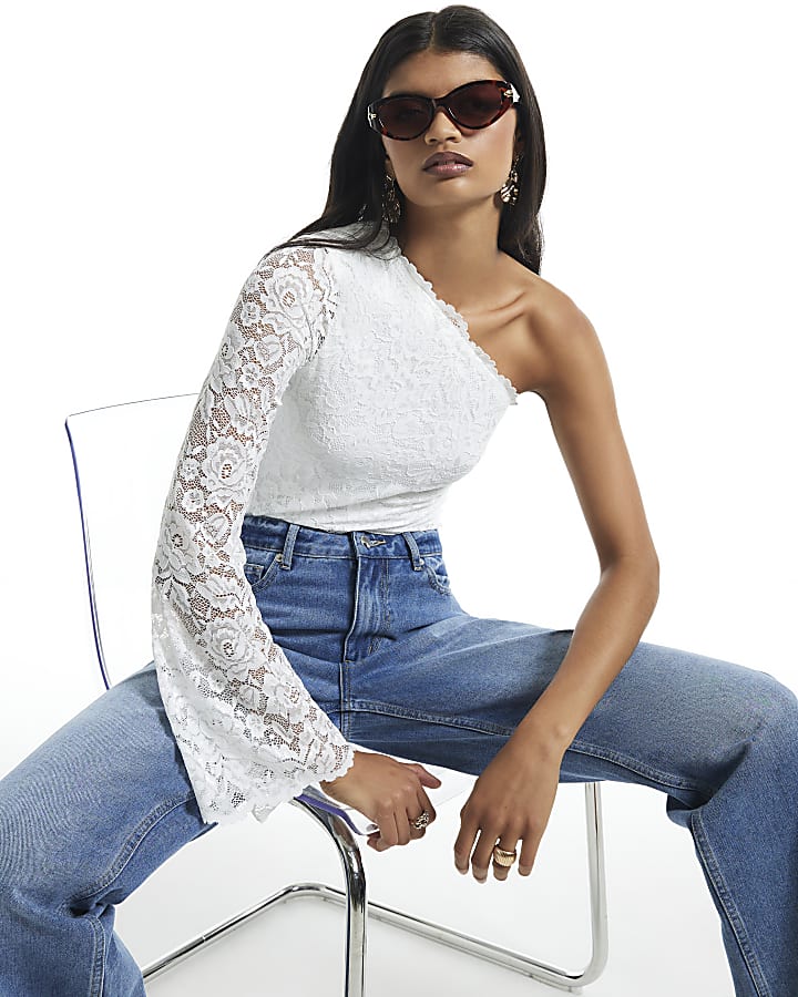 White One Shoulder Lace Bodysuit