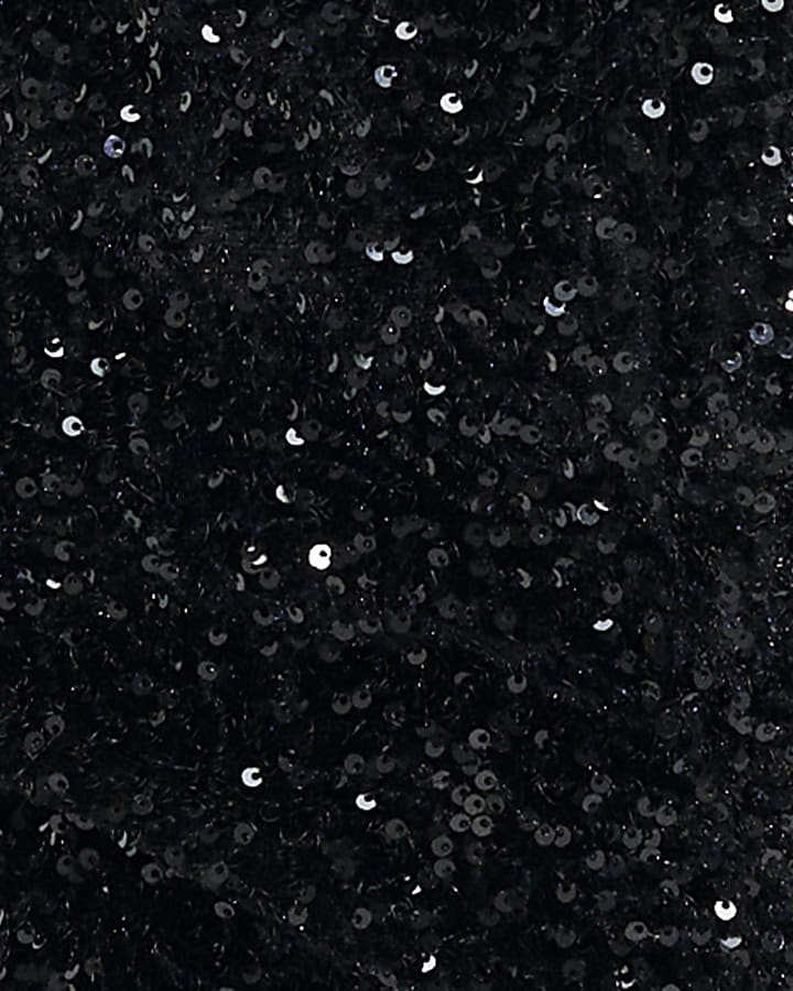 Black Bow Strap Sequin Top