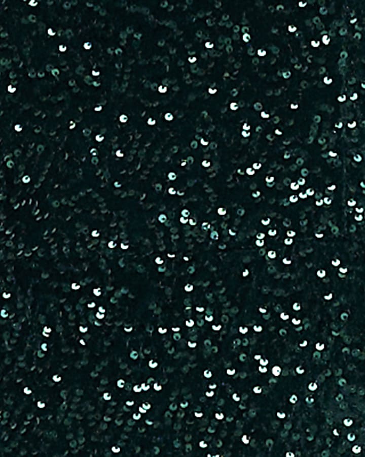Green Velvet Sequin Bow Strap Mini Dress