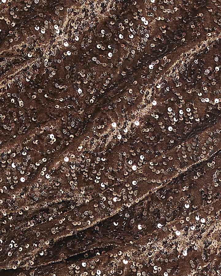 Brown Sequin Sleeveless Drape Top