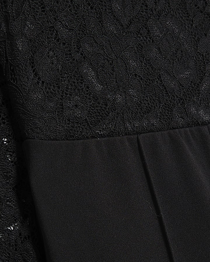 Black One Shoulder Lace Jumpsuit