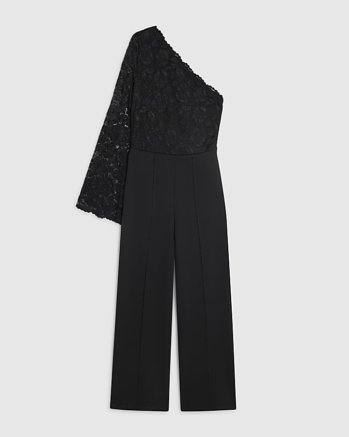 Black One Shoulder Lace Jumpsuit