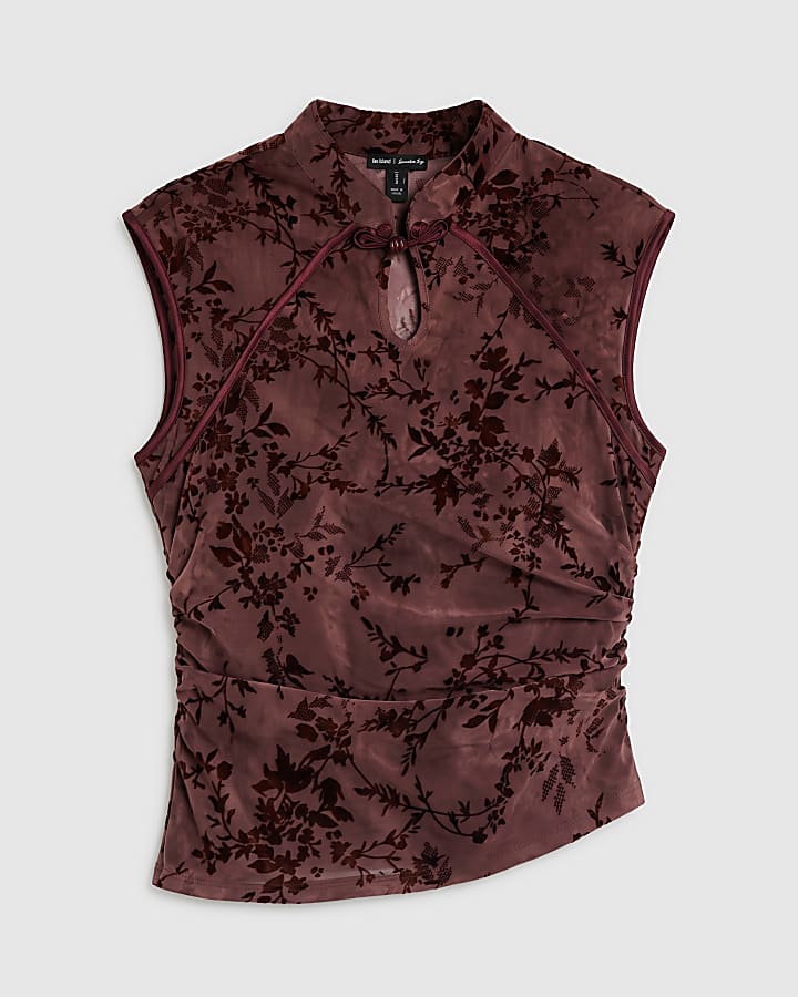 Burgundy Devore Sleeveless Top