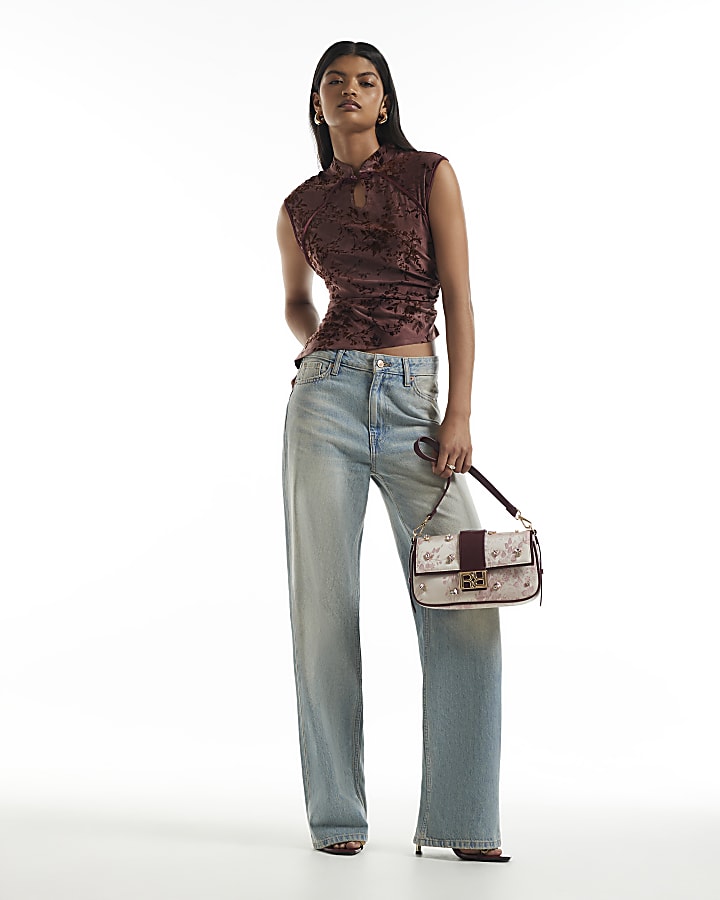 Burgundy Devore Sleeveless Top