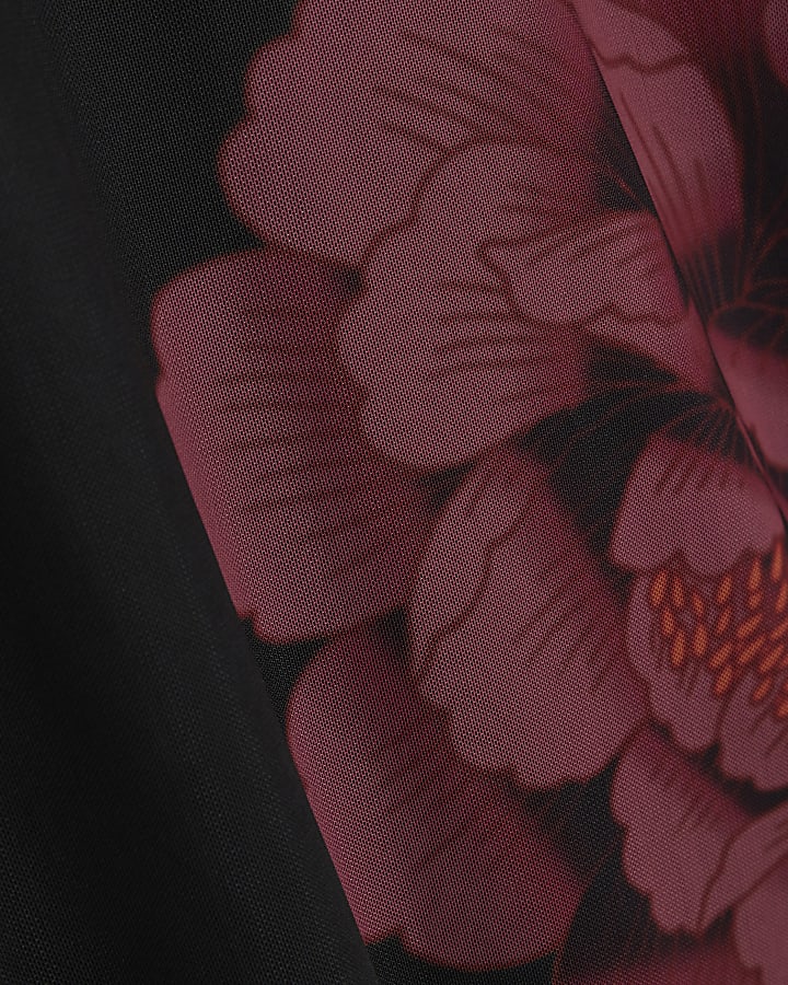 Petite Black Floral Print Mesh Maxi Skirt