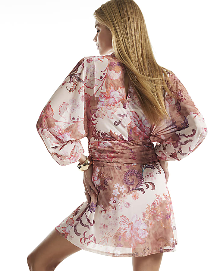 Pink Floral Printed Chiffon Dress