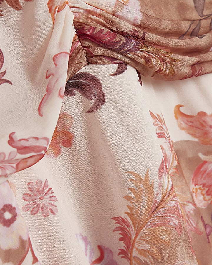 Pink Floral Printed Chiffon Dress