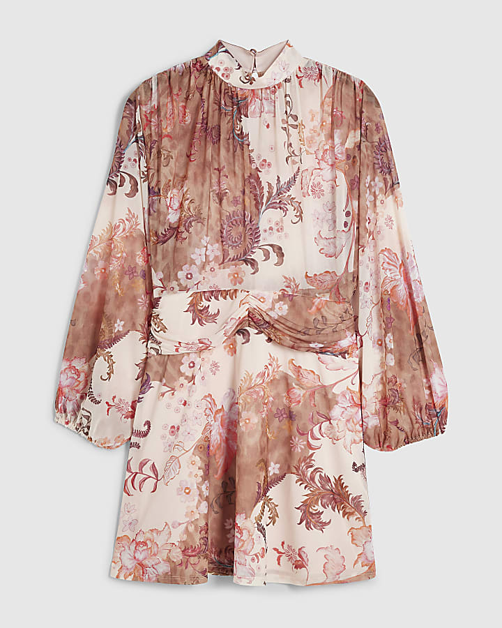 Pink Floral Printed Chiffon Dress