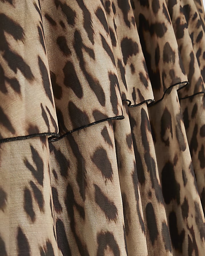 Brown Leopard Print Chiffon Tiered Mini Dress