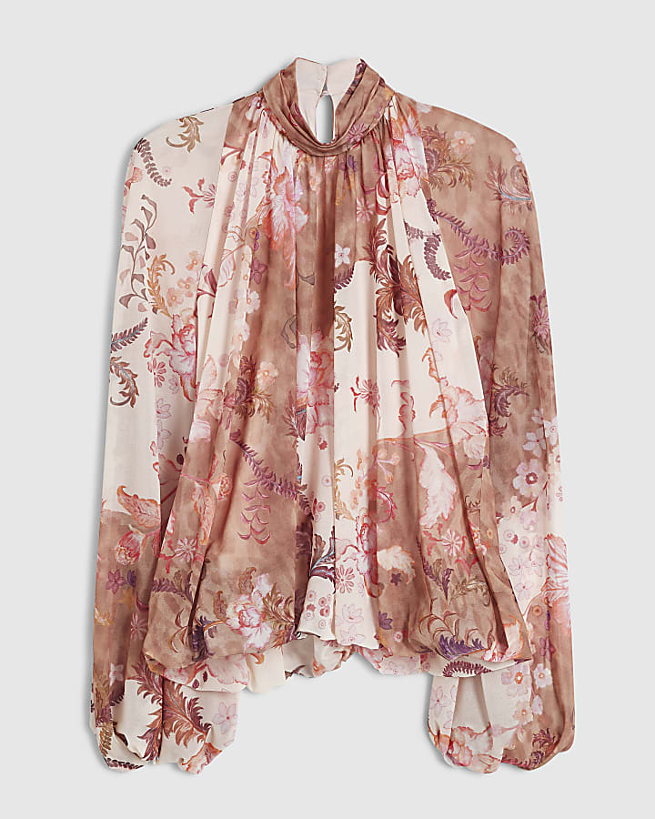 Pink Floral Bubble Split Sleeve Top