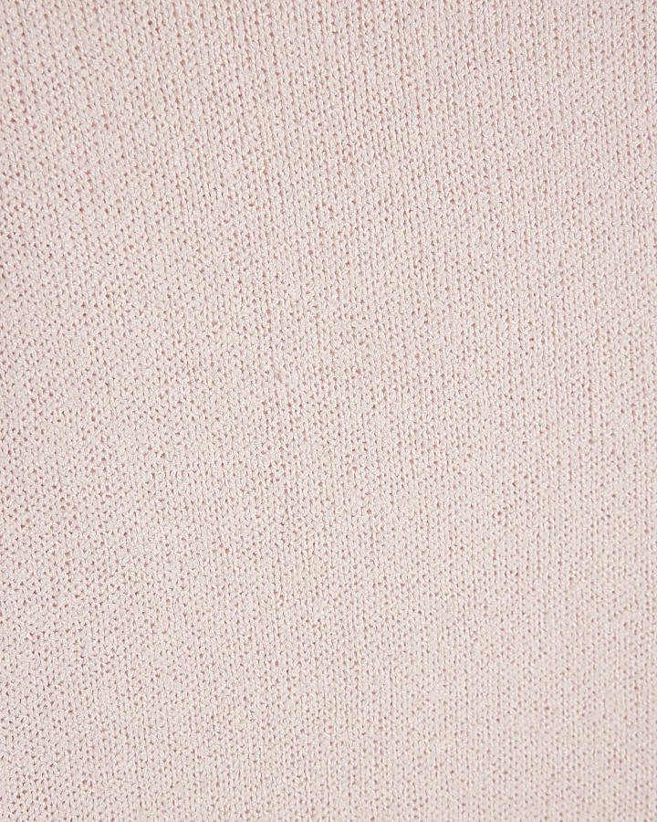 Pink Textured Wide Leg Trousers