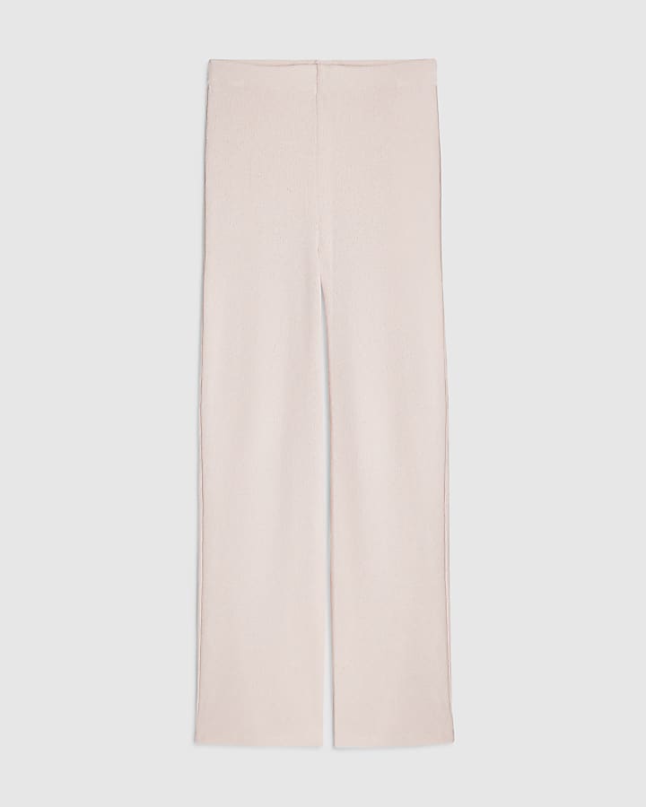 Pink Textured Wide Leg Trousers