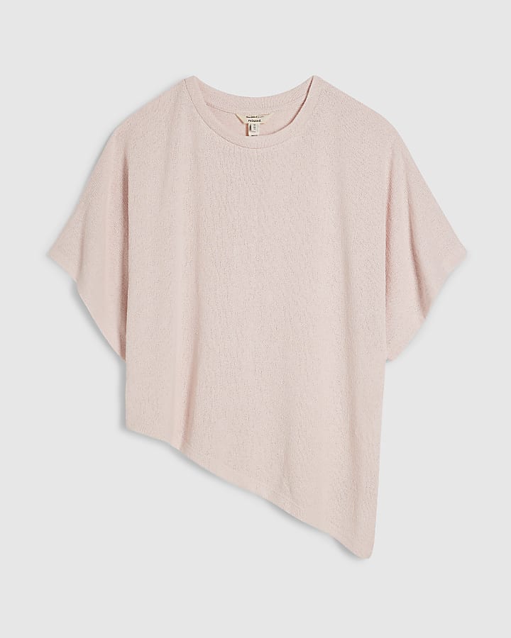 Pink Textured Asymmetric Hem Top