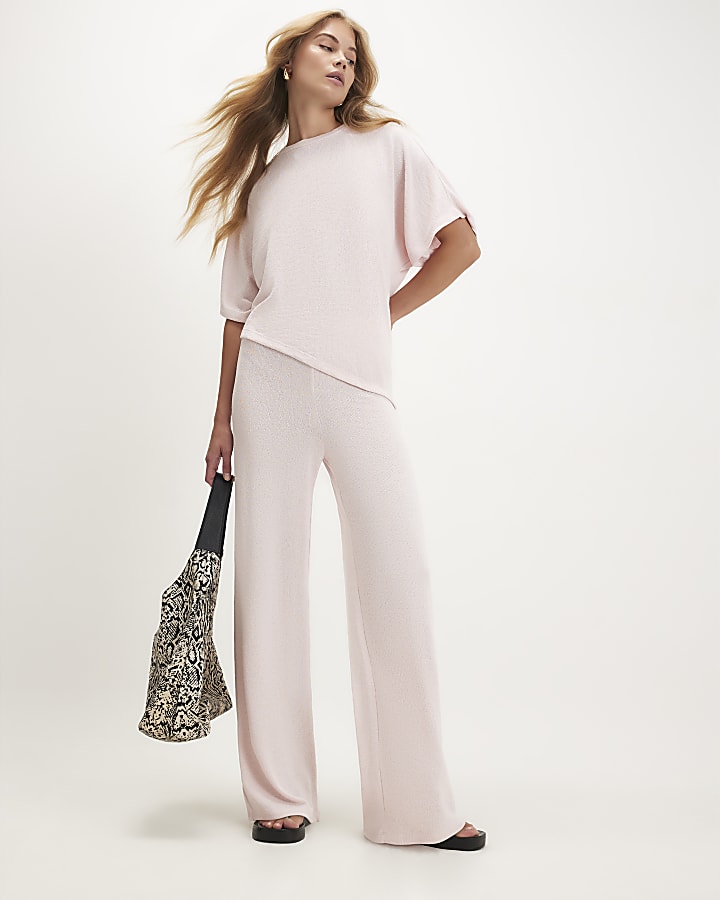 Pink Textured Asymmetric Hem Top