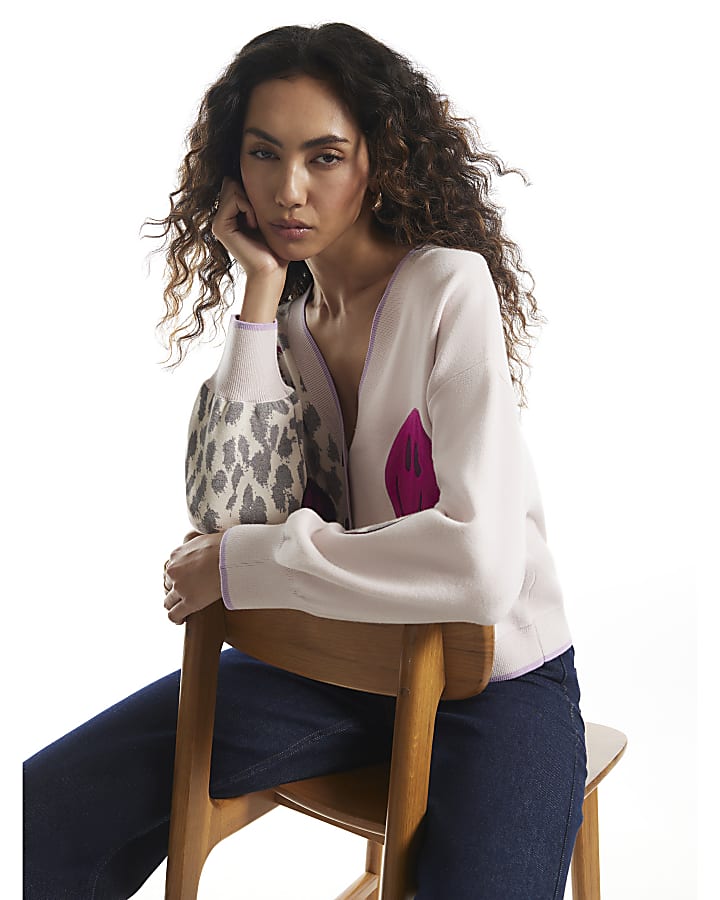 Pink Smile Leopard Print Cardigan