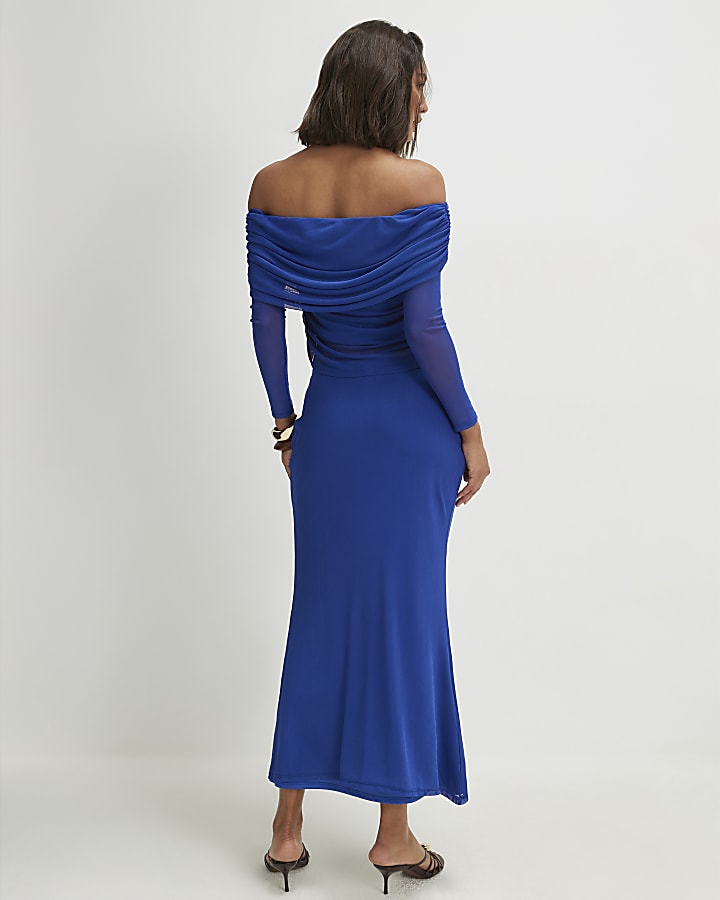 Blue Mesh Maxi Skirt