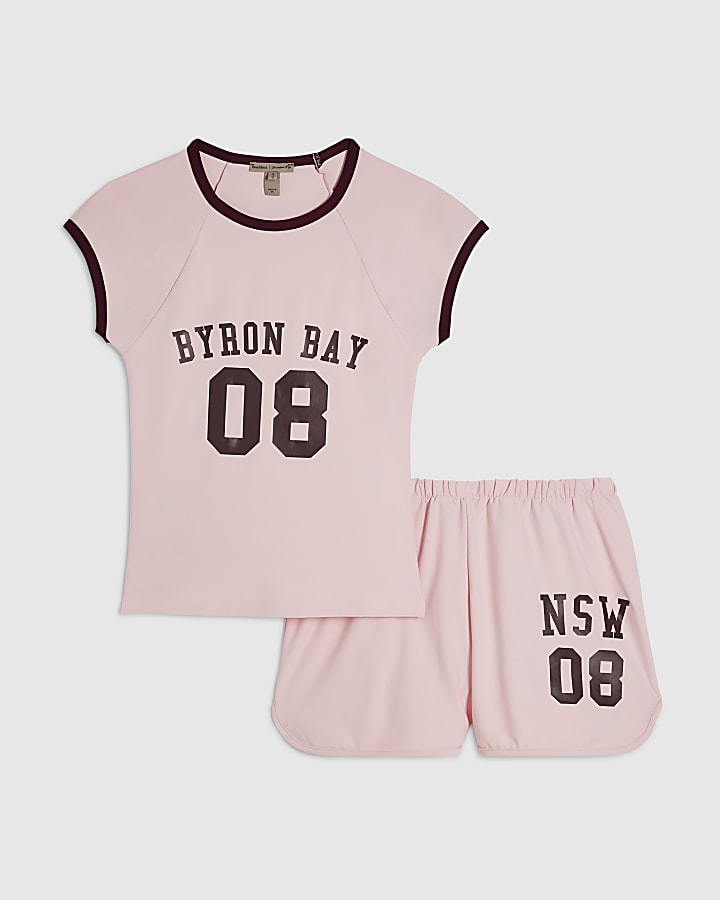 Pink Byron Bay T-Shirt And Shorts Set