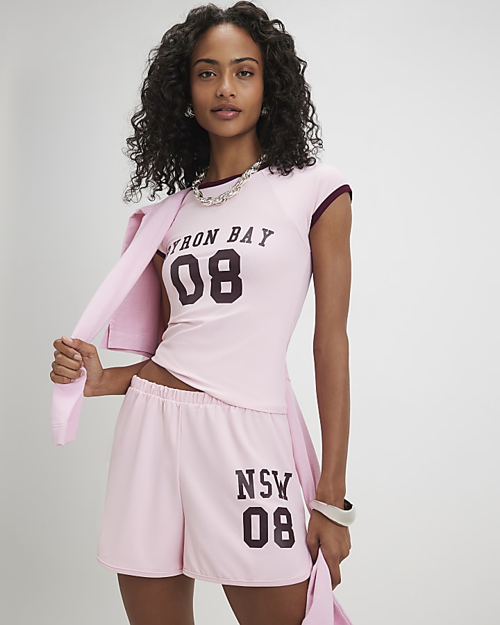 Pink Byron Bay T-Shirt And Shorts Set