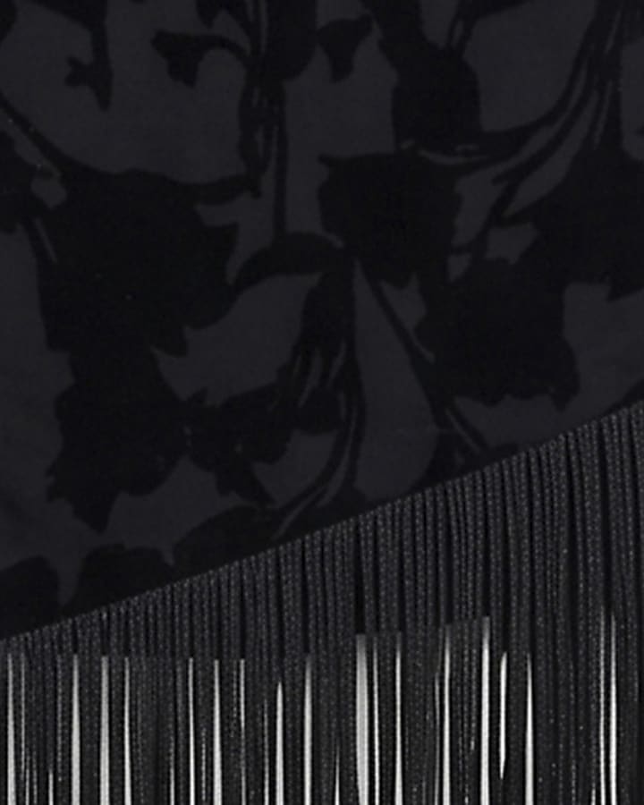 Black Velvet Devore Halter Neck Fringe Dress