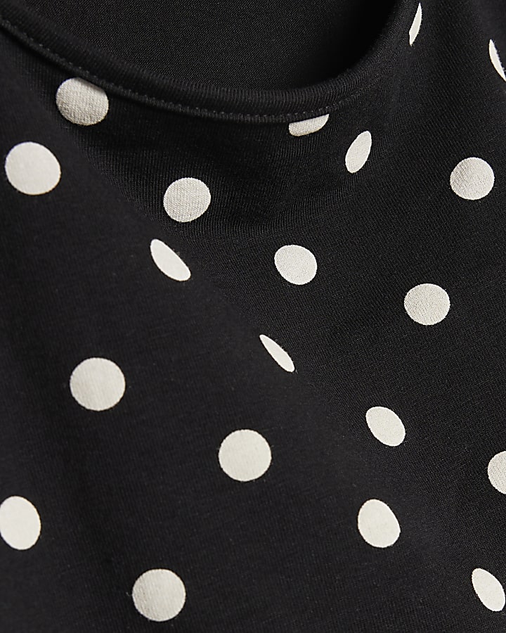Black Keyhole Cut Out Polka Dot T-Shirt