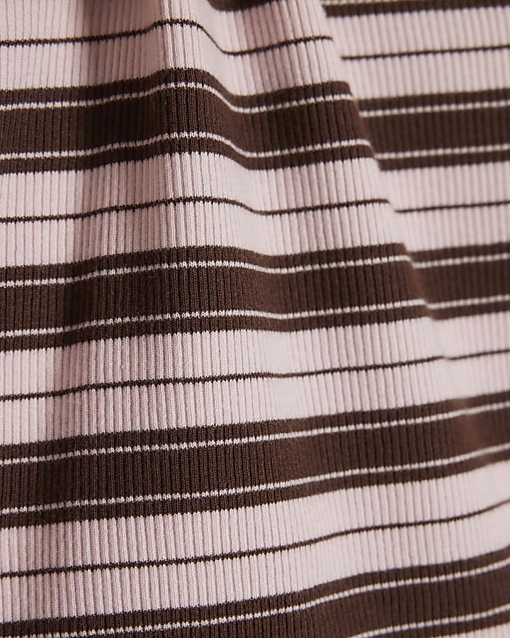 Pink Stripe Ribbed Lettuce Hem Top
