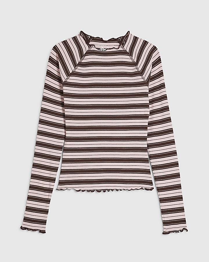 Pink Stripe Ribbed Lettuce Hem Top