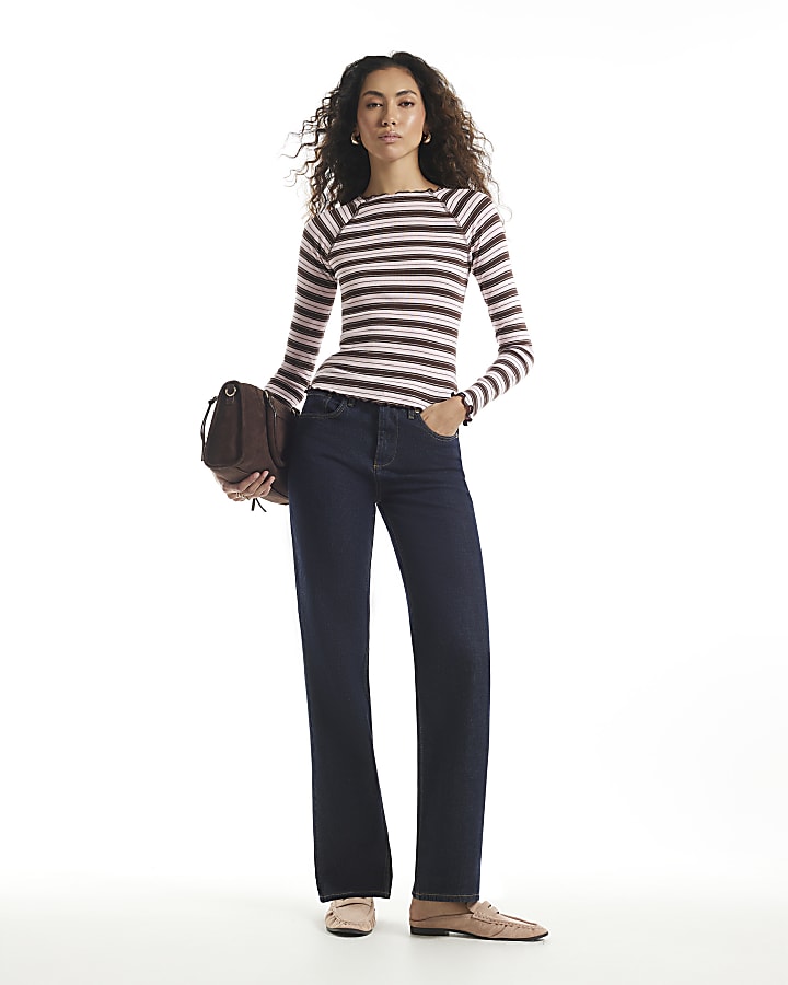 Pink Stripe Ribbed Lettuce Hem Top